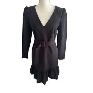 MILLY Belted Black Cocktail Ruffle Trim Dress Size 4